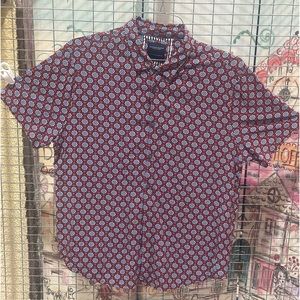 Denim & Flower Mens Button Down Slim Fit Shirt Short Sleeve Floral Multicolor XL